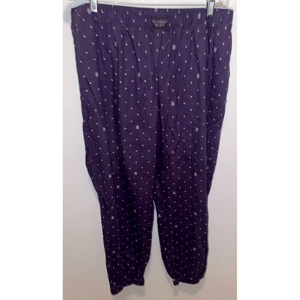 Victoria Secret VS Pajama Pants Flannel Lightweight L Joggers Logo Polka Dot